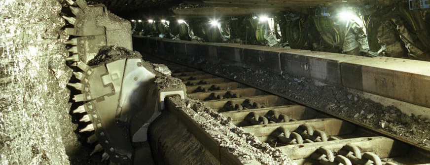 underground mine showing shearing face of a longwall